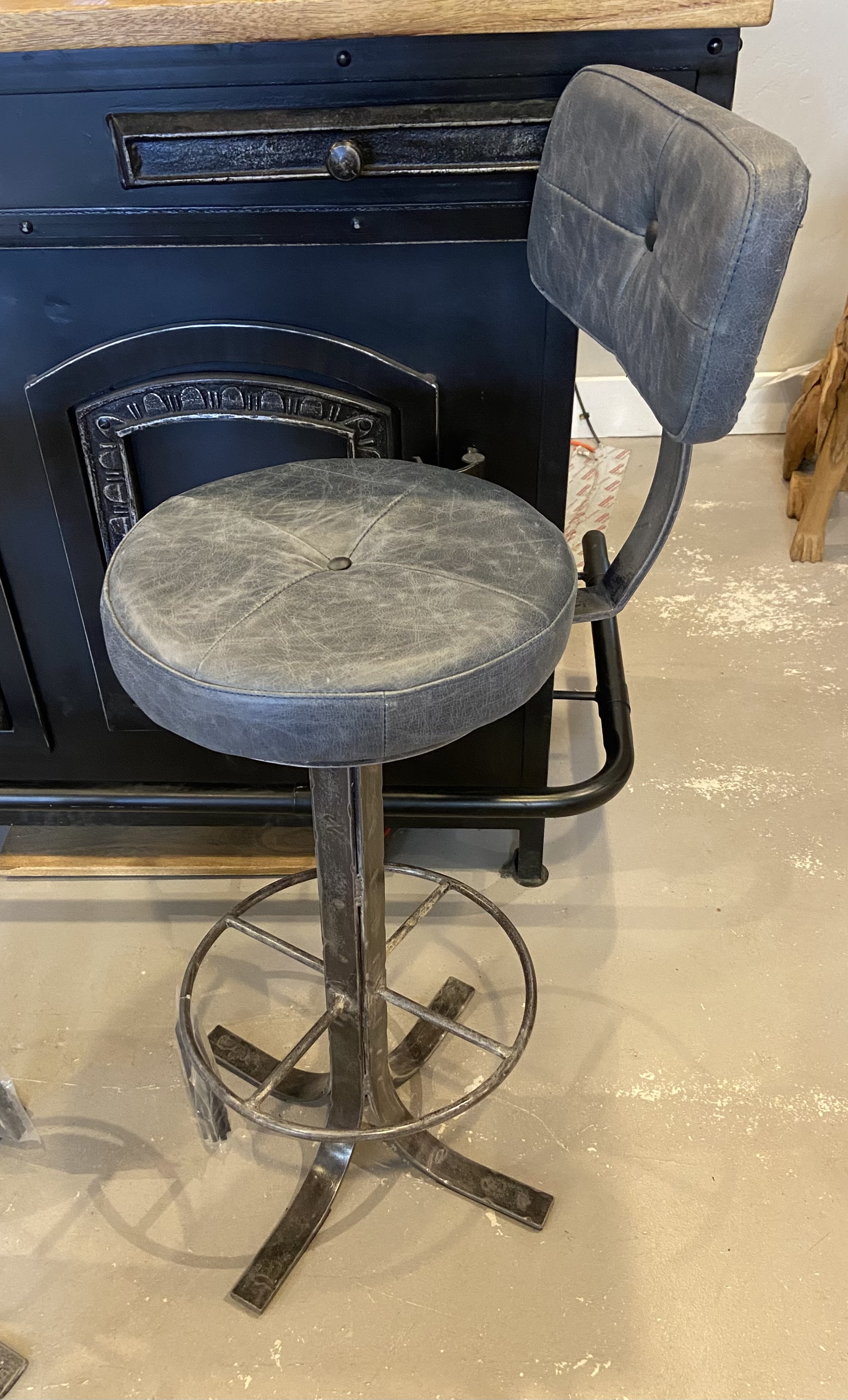 OI 108 Blue Iron Leather Bar Stool 38062 Image