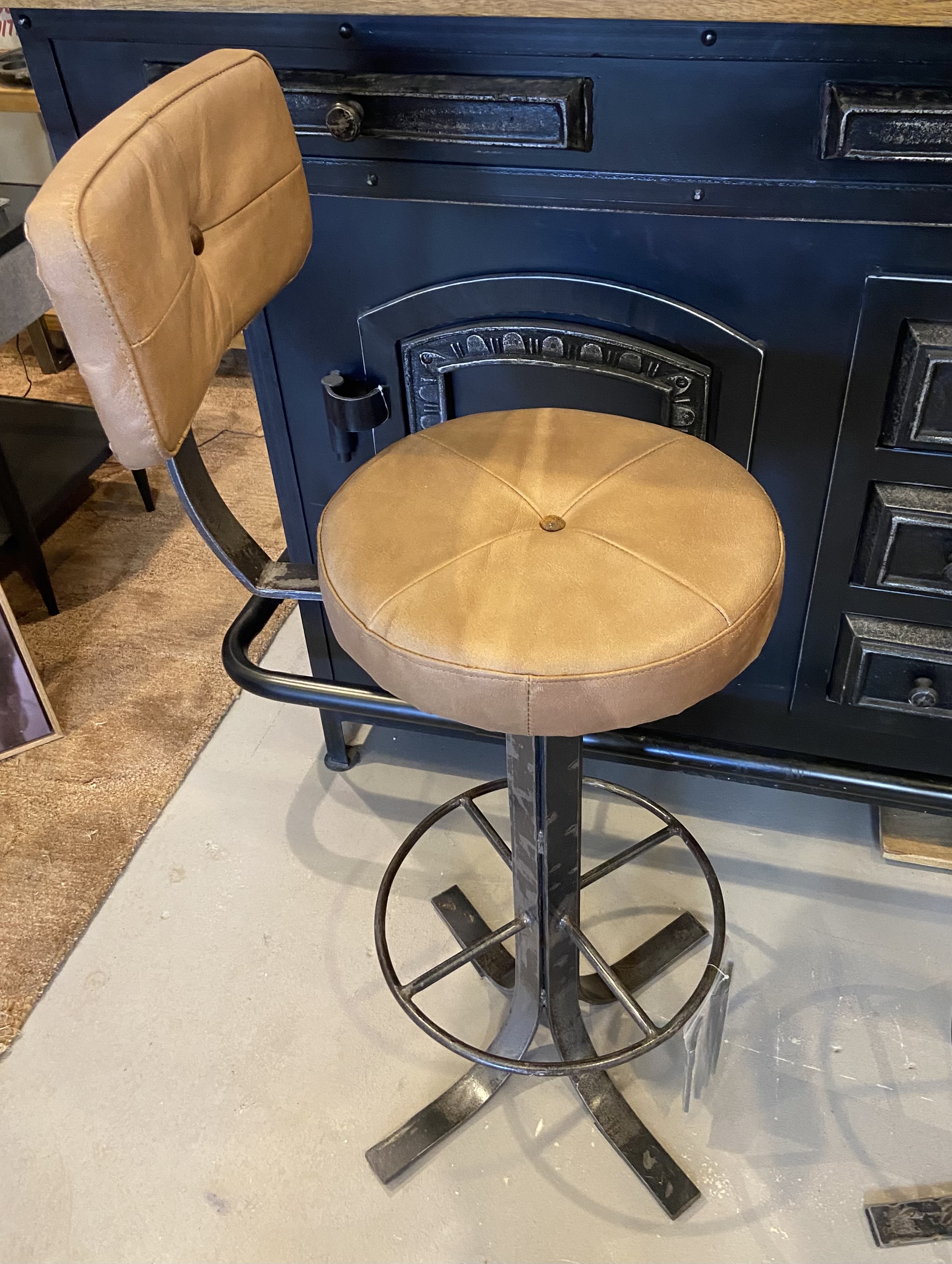 OI 108 Iron Leather Black Bar Stool 38042 Image