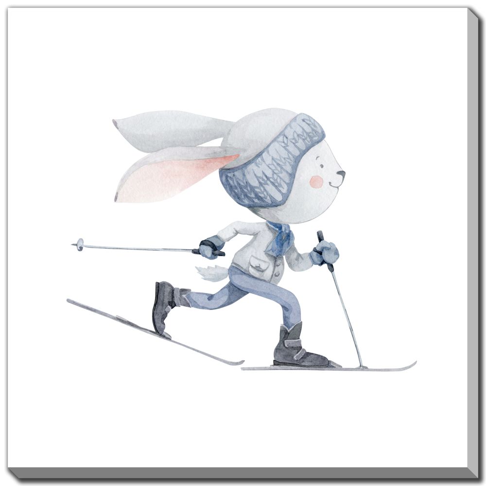 CROSS COUNTRY SKIING BUNNY  WITH BARNWOOD FLOATER FRAME D3617-2424 Image