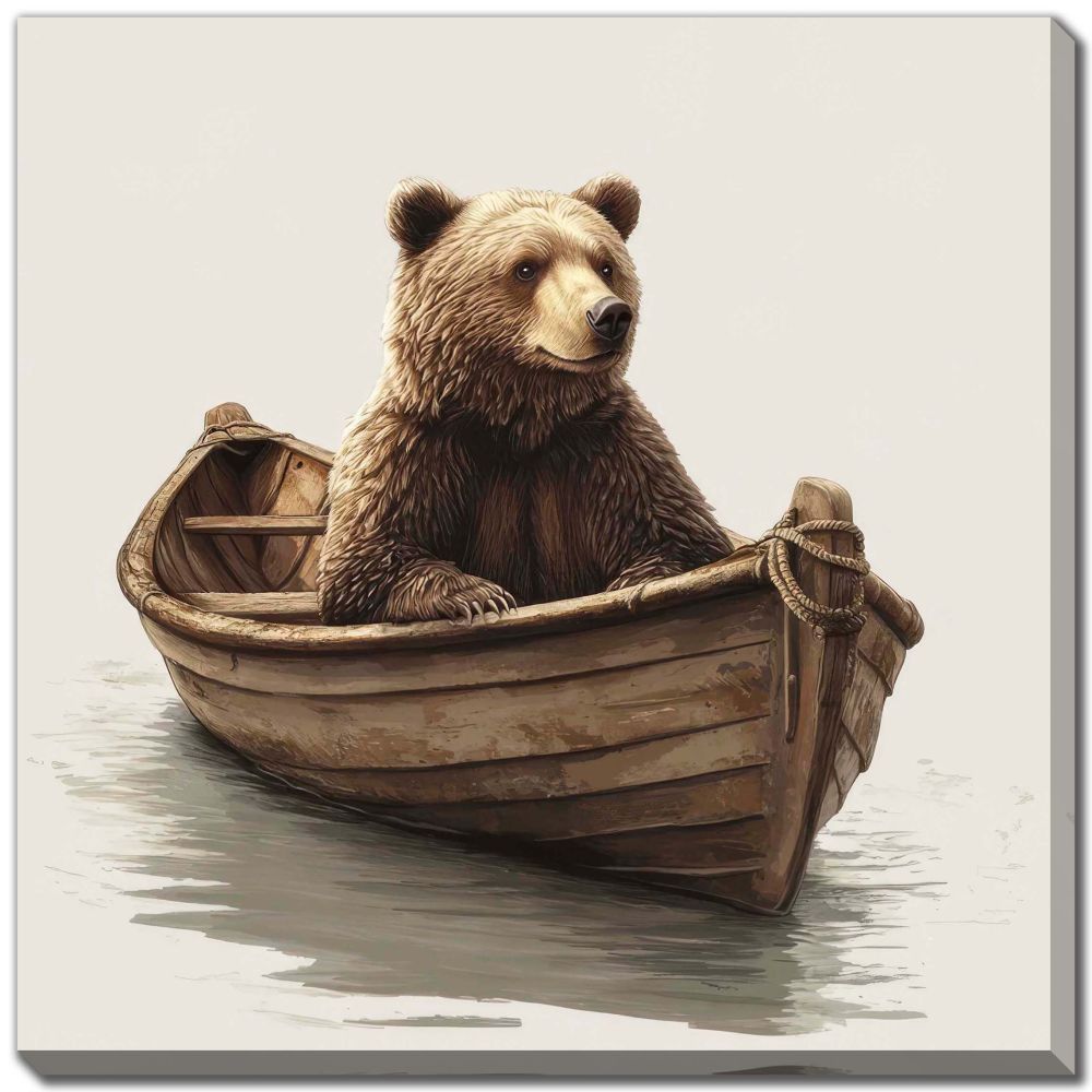 BEAR IN A BOAT WITH BARNWOOD FLOATER FRAME 24X24 D4277-2424 Image